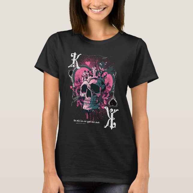 Poker Playing Card King Of Hearts Skull T Shirt (Framsida)