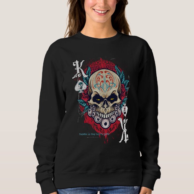 Poker Playing Sugar Skull Spades King Dia De Muert T Shirt (Framsida)