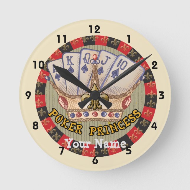 Poker Princess Clock Rund Klocka (Framsida)