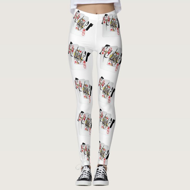 Poker Queens Logotyp, Dam White Mönster Leggings (Framsida)