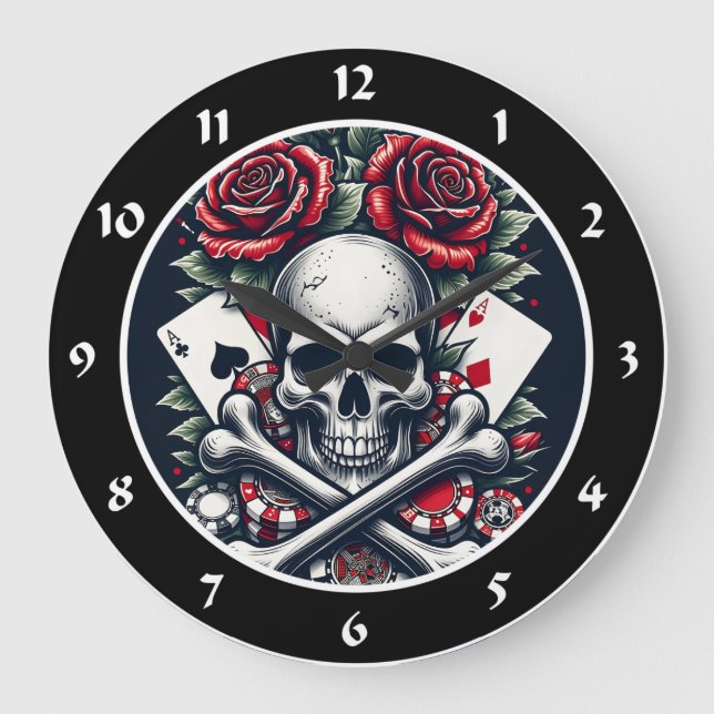 Poker Skull Clock Stor Klocka (Framsida)