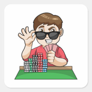 Poker-spelare vid Poker med Sunglasses Fyrkantigt Klistermärke