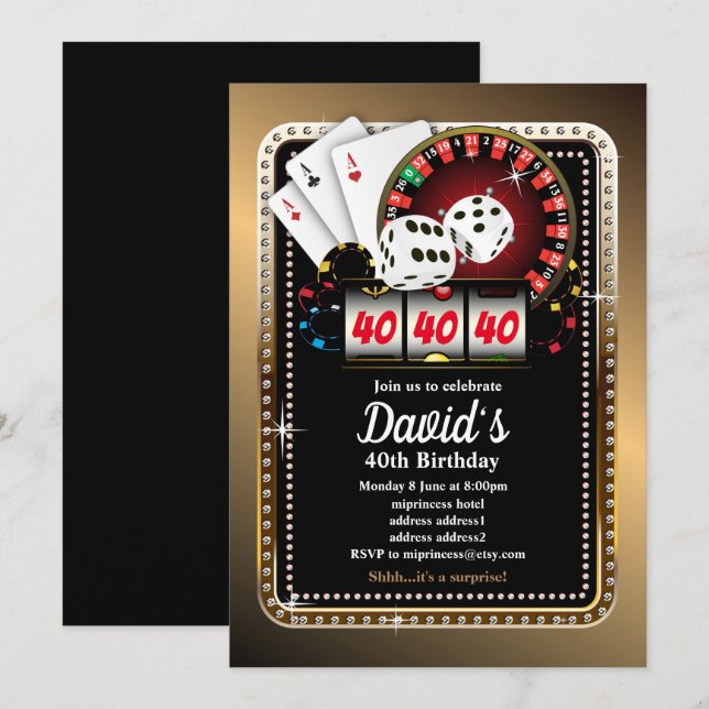 Poker-spelkort, kasino party inbjudan (Fram/baksida)
