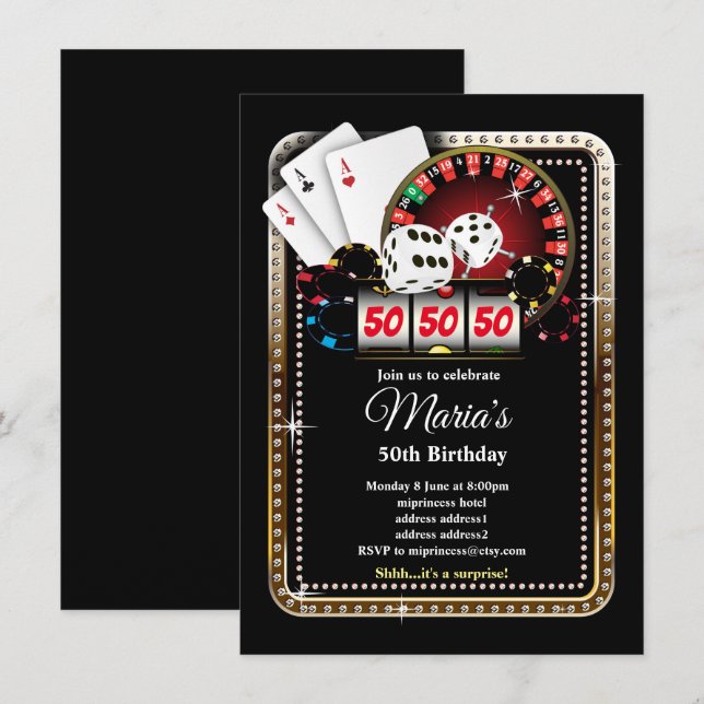 Poker-spelkort, kasino party inbjudan (Fram/baksida)