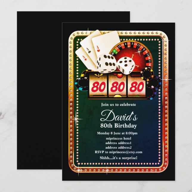 Poker-spelkort, kasino party inbjudan (Fram/baksida)
