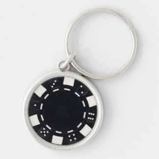 Pokerchip Keychain Rund Silverfärgad Nyckelring
