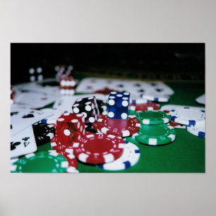 Pokerchiper, kort och tärning poster