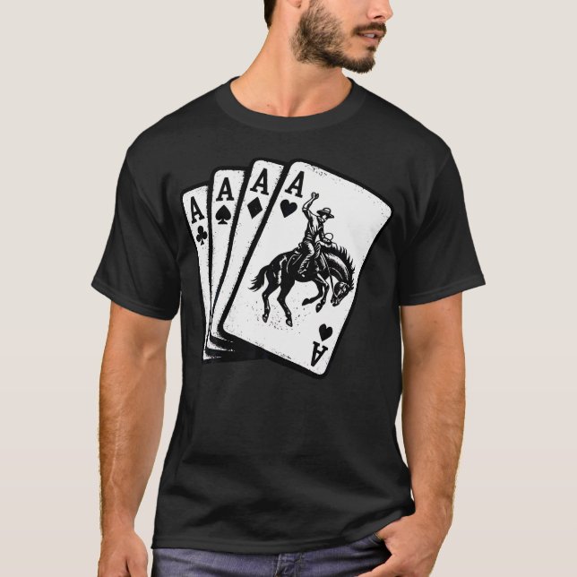 Pokerhand 4 Ess Bronco Riding Cowboy Rodeo T Shirt (Framsida)