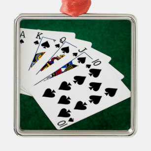 Pokerhänder - royalspolning - spadekostym julgransprydnad metall
