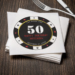 Pokerkips 50-årsfest pappersservett<br><div class="desc">Coola,  svarta,  vita,  röda och gyllene casino pokerkips servetter för 50-årsfirande.  Anpassa den med dina evenemangsuppgifter.</div>