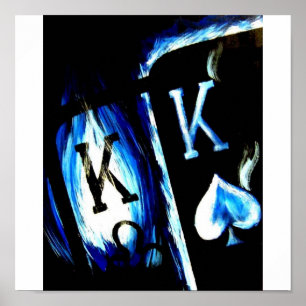 POKERKONSTBLÅTT FLAMMAR FICK- KUNGCOWBOYS POSTER