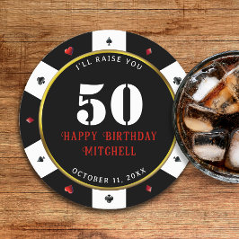 Pokerkort 50-årsfest underlägg papper rund