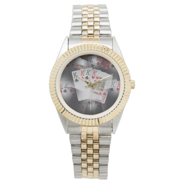 Pokerkort med fyra Kung i A Mönster. Armbandsur (Framsida)