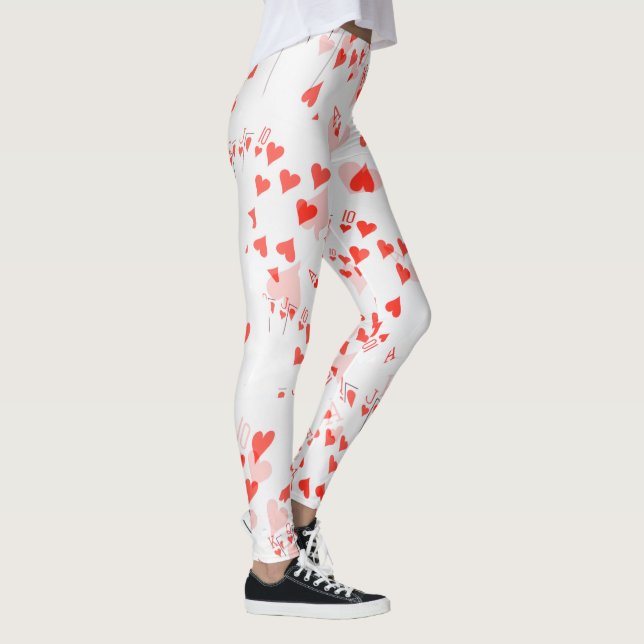 Pokerkort Royal Hearts Flush Mönster, Leggings (Höger)