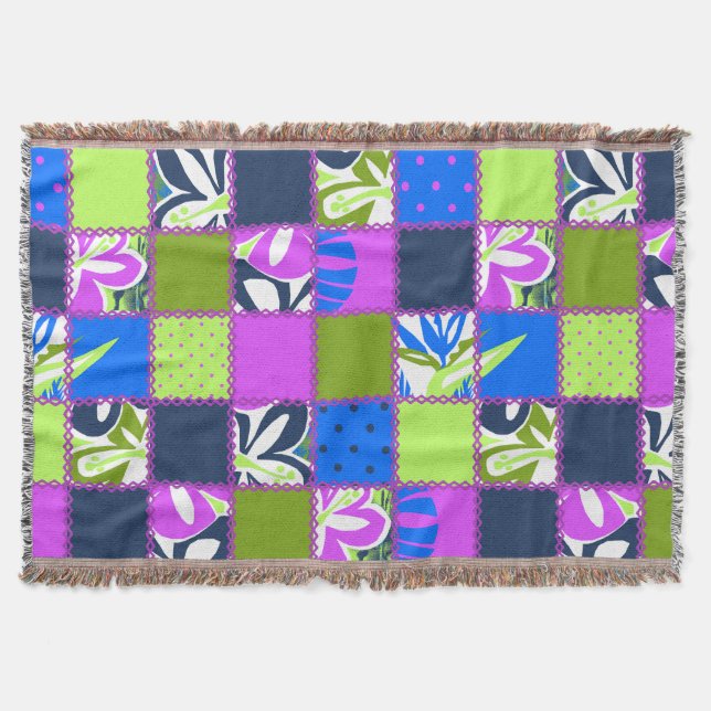 Pokii Hawaiian Blommigt and Dot Patchwork Blankets Filt (Framsidan)