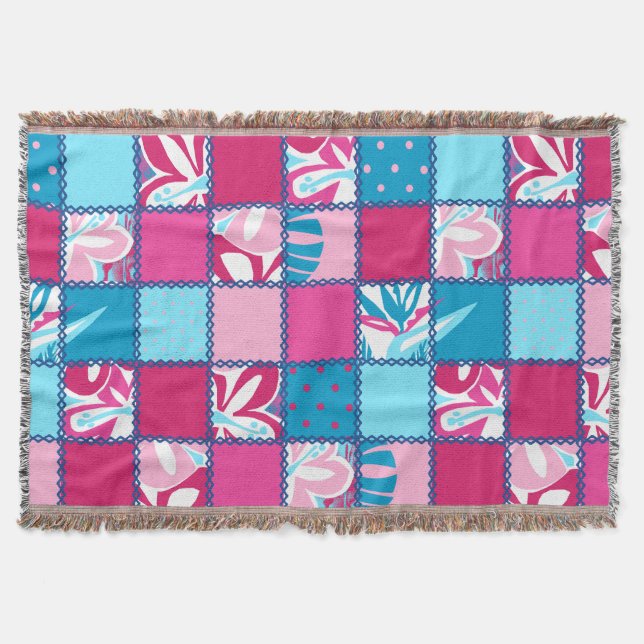 Pokii Hawaiian Blommigt and Dot Patchwork Blankets Mysfilt (Framsidan)