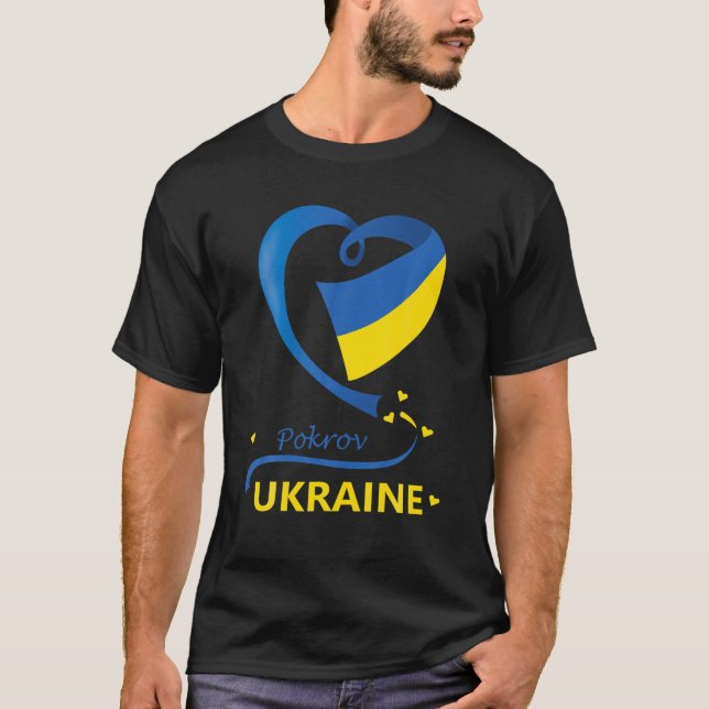 Pokrov Ukraina National Flagga Heart Emblem Vapens T Shirt (Framsida)