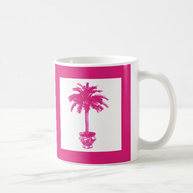 Poktad Handflatan Träd - fuchsisk rosa och vit Kaffemugg (Höger)