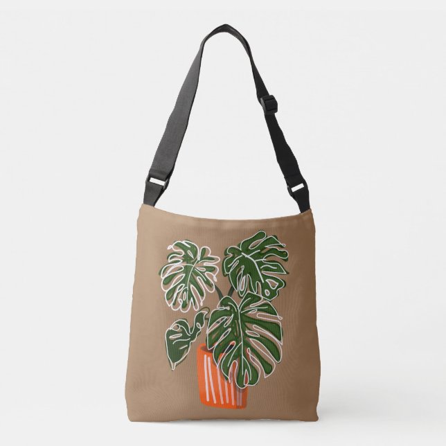 Poktad Monstera Plant Crossbody Plant Axelväska (Framsida)