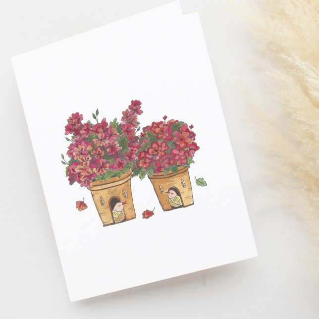 Poktade fågellahus Watercolor Blank Tack Kort (Skapare uppladdad)