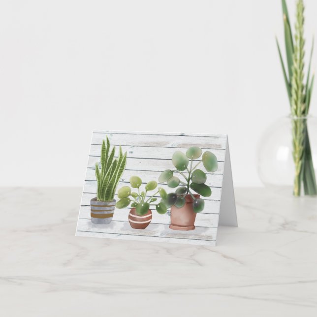 Poktade hus, Pilea och Snake Plant Blank Anteckningskort (Framsida)