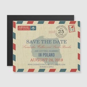 POLAND Antique Airmail Spara datum Magnetisk Inbjudningskort