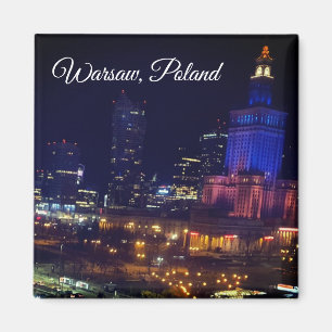 Poland Warszawa, stad på natten, modern fotografi Magnet