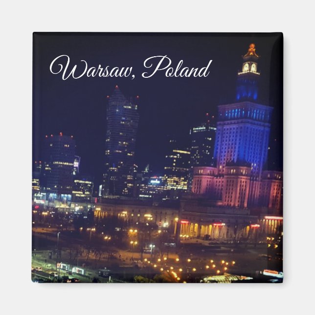 Poland Warszawa, stad på natten, modern fotografi Magnet (Framsidan)