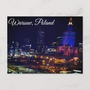 Poland Warszawa-stad på nattfoto Vykort