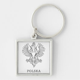 Poland's White Eagle Contemporary State Emblem  Fyrkantig Silverfärgad Nyckelring