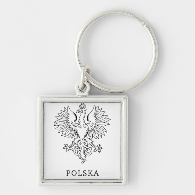 Poland's White Eagle Contemporary State Emblem  Fyrkantig Silverfärgad Nyckelring (Framsidan)