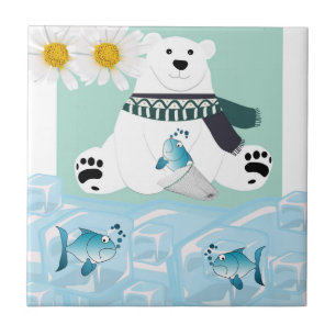 Polar av keramiska plattor Vit Daisy Bear Fish Ice Kakelplatta