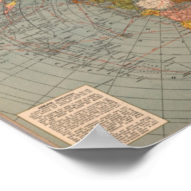 Polar Azimuthal Equidistant Flat Earth Luft Karta Poster (Hörn)