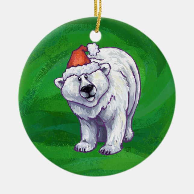 Polar Bär jul på Grönt Julgransprydnad Keramik (Framsidan)