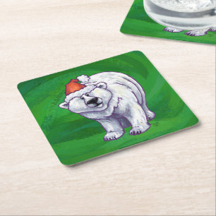 Polar Bär jul på Grönt Underlägg Papper Kvadrat