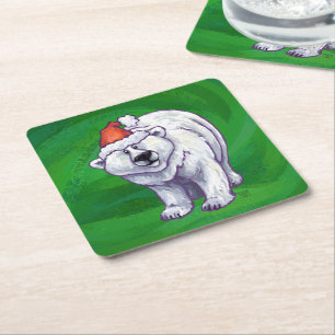 Polar Bär jul på Grönt Underlägg Papper Kvadrat