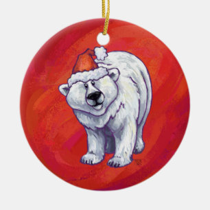 Polar Bär jul på röd Julgransprydnad Keramik
