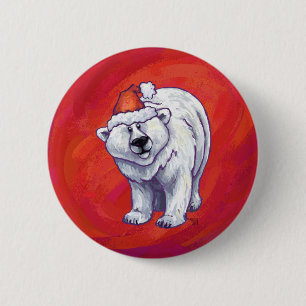 Polar Bär jul på röd Knapp