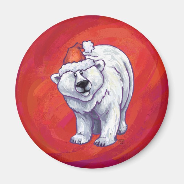 Polar Bär jul på röd Magnet (Framsidan)