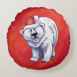 Polar Bär jul på röd Rund Kudde