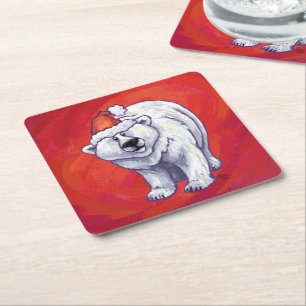 Polar Bär jul på röd Underlägg Papper Kvadrat