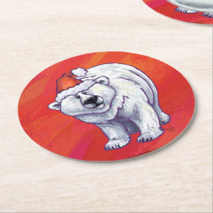 Polar Bär jul på röd Underlägg Papper Rund