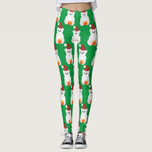 Polar bär jultomten söt mönster grönt leggings