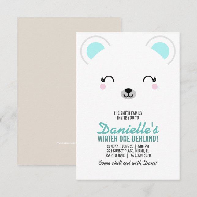 polar BÄRER födelsedagsfest FÖR NY AGE VINTERVALL Inbjudningar (Fram/baksida)