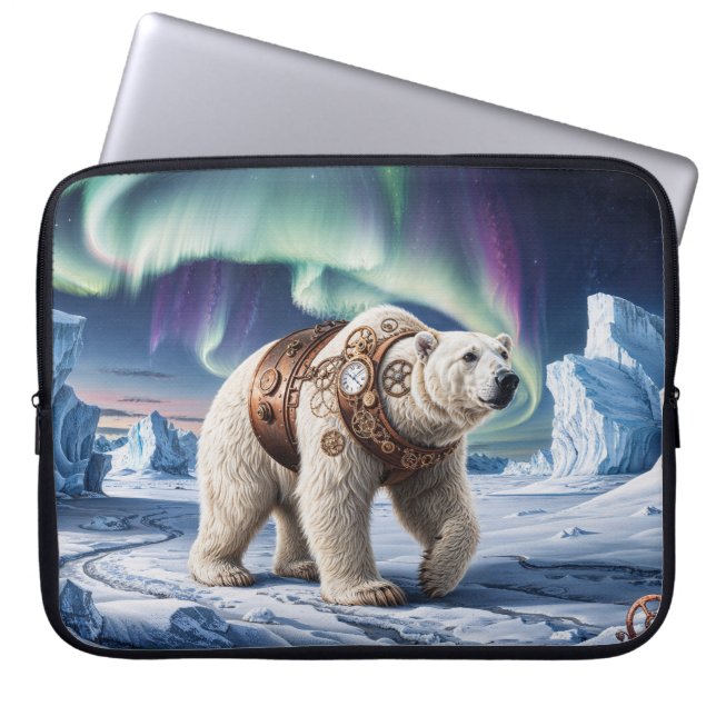Polar Bear and Aurora Art Laptop Fodral (Framsidan)