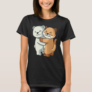 Polar Bear and Cat Kitten Cute Animal Hugging Wo T Shirt