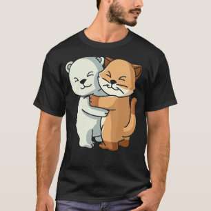 Polar Bear and Cat Kitten Cute Animal Hugging Wo T Shirt