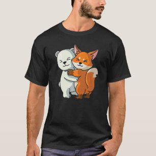 Polar Bear and Fox Cute Animal Hugging Women Girl T Shirt