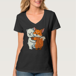 Polar Bear and Fox Cute Animal Hugging Women Girl T Shirt
