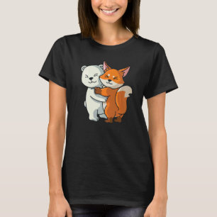 Polar Bear and Fox Cute Animal Hugging Women Girl T Shirt